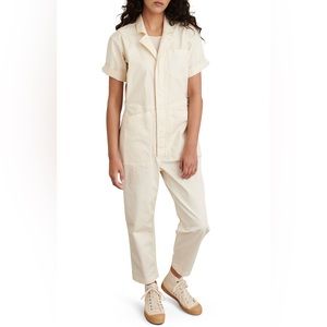 Alex Mill Romy Garment Dyed Cotton Boilersuit Utility Jumpsuit in Oatmilk NWT S